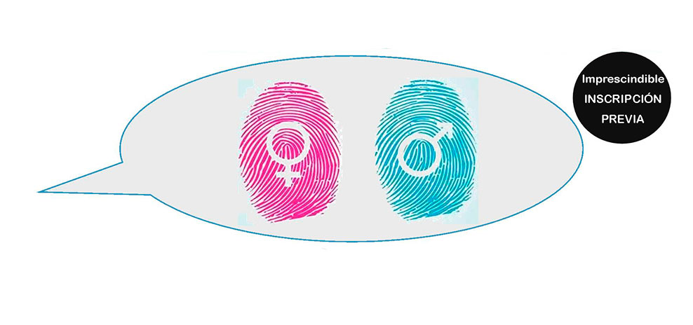 Símbolos masculino y femenino sobre huellas digitales de dedos