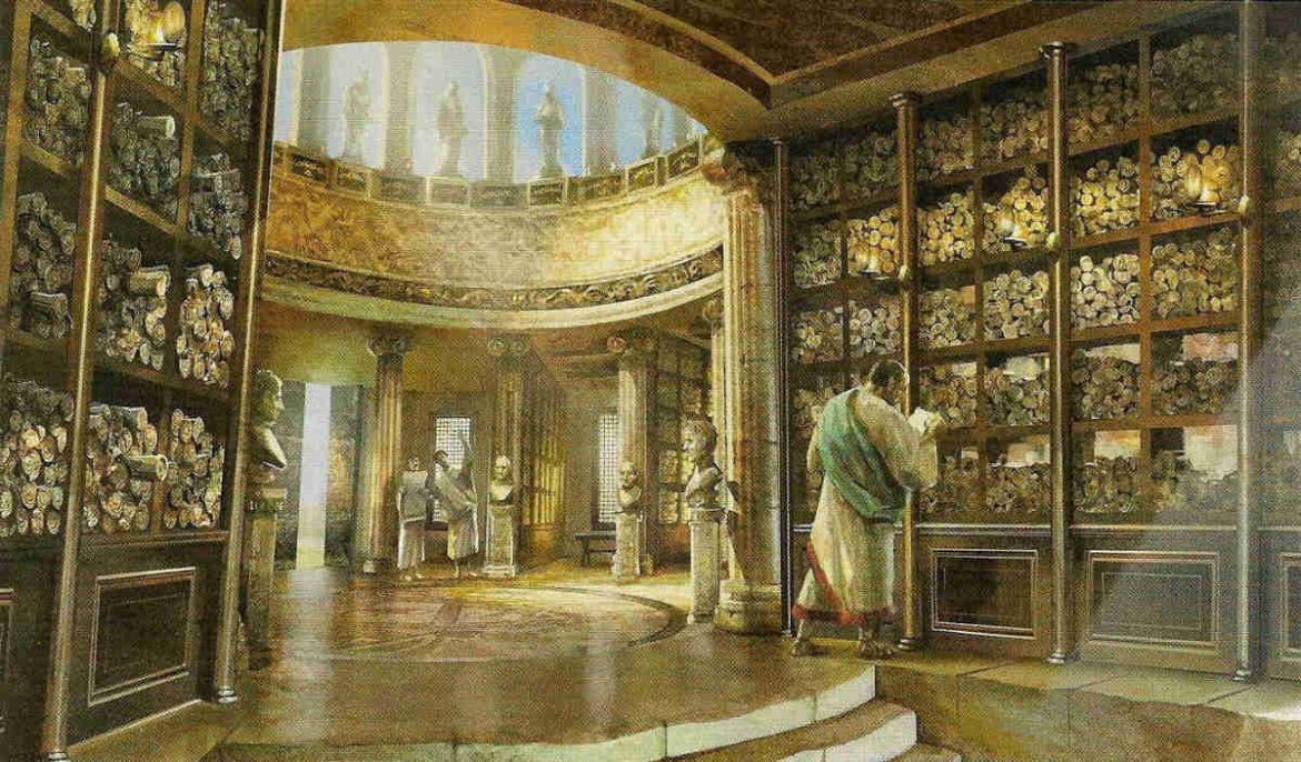 Imágen del interior de la antigua Biblioteca de Alejandría