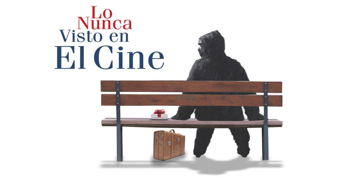 Cartel de la Muestra de Cine Efímero de Moralzarzal con un gorila sentado en un banco