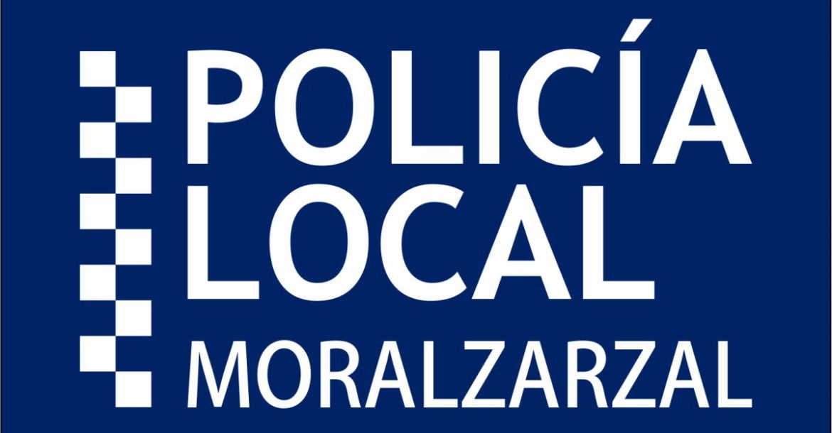 Logo de la Policía Local de Moralzarzal con texto en blanco sobre fondo azul
