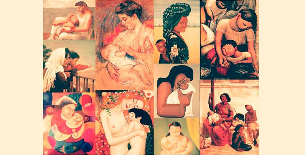 Collage de cuadros de madres con sus hijos