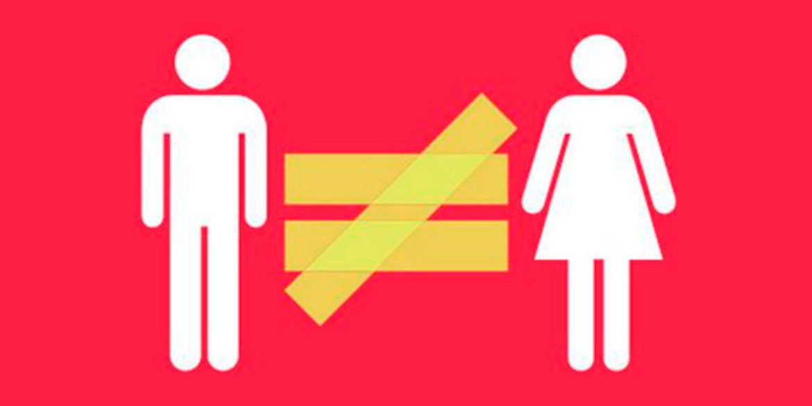 Figura femenina y masculina con signo de desigualdad