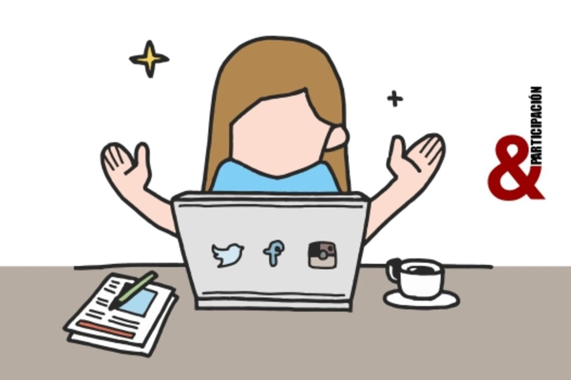 Ilustración de una mujer delante de un portátil
