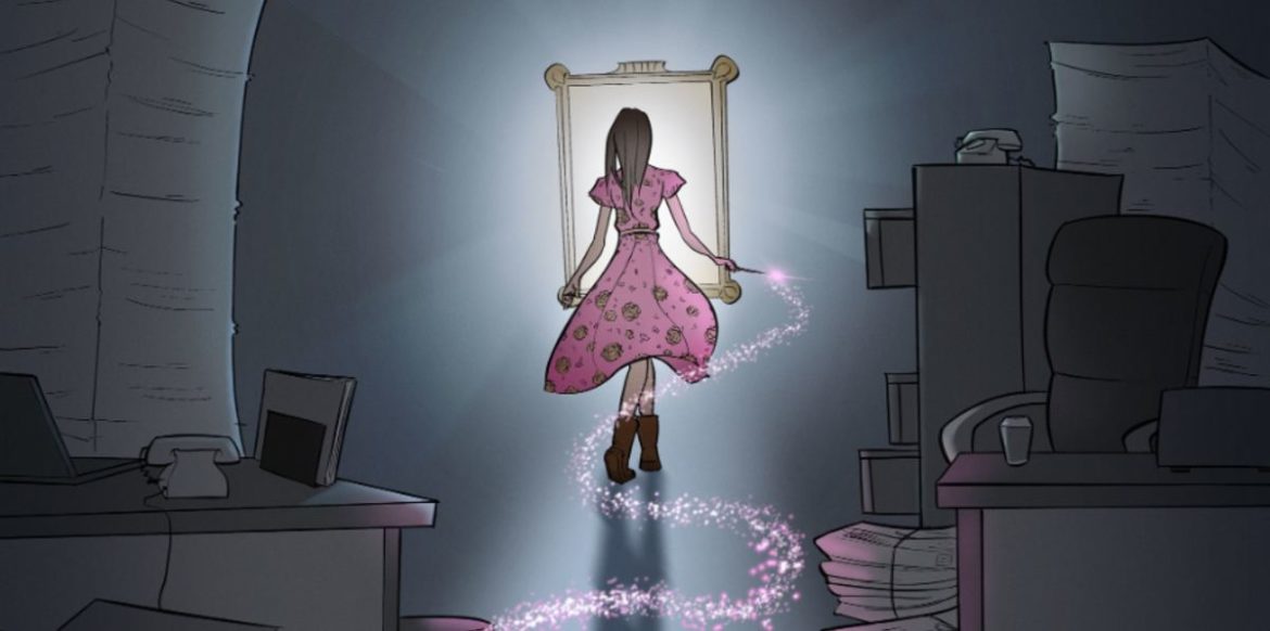 Ilustración de una chica frente a un espejo