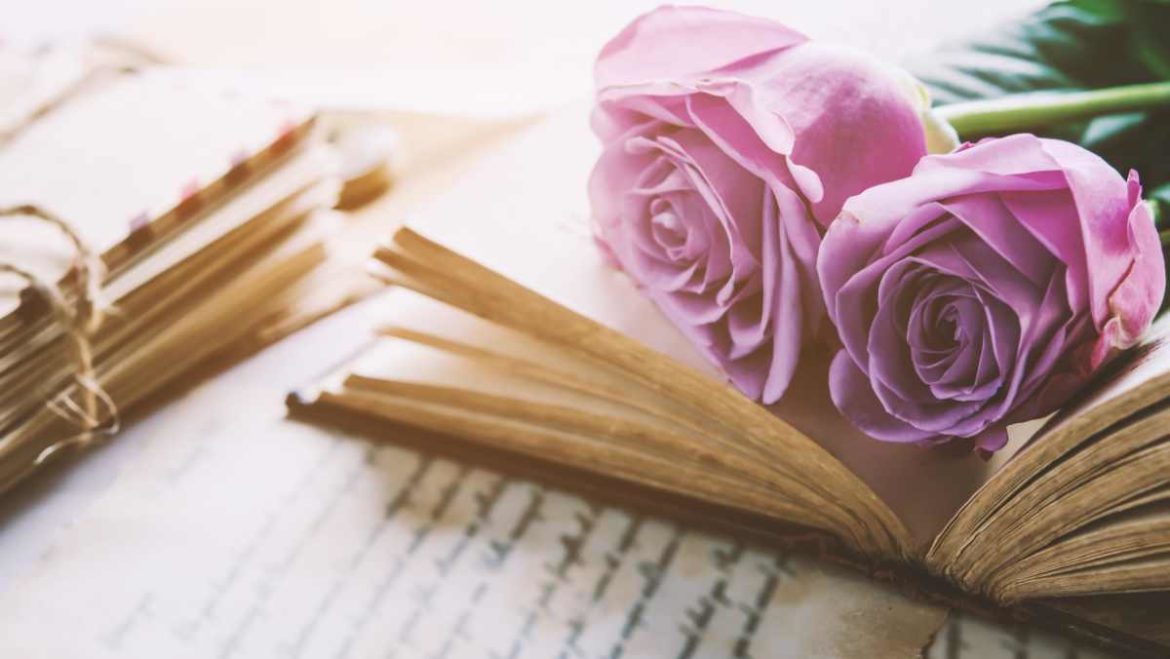 Libro abierto con rosas encima