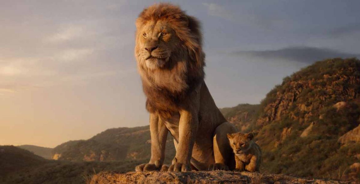 Un león y su cachorro miran hacia el horizonte
