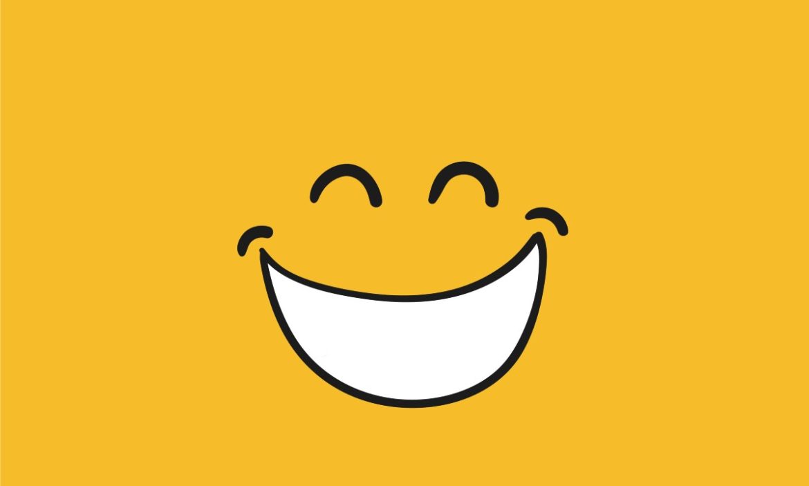 Caricatura de una cara sonriendo con fondo amarillo