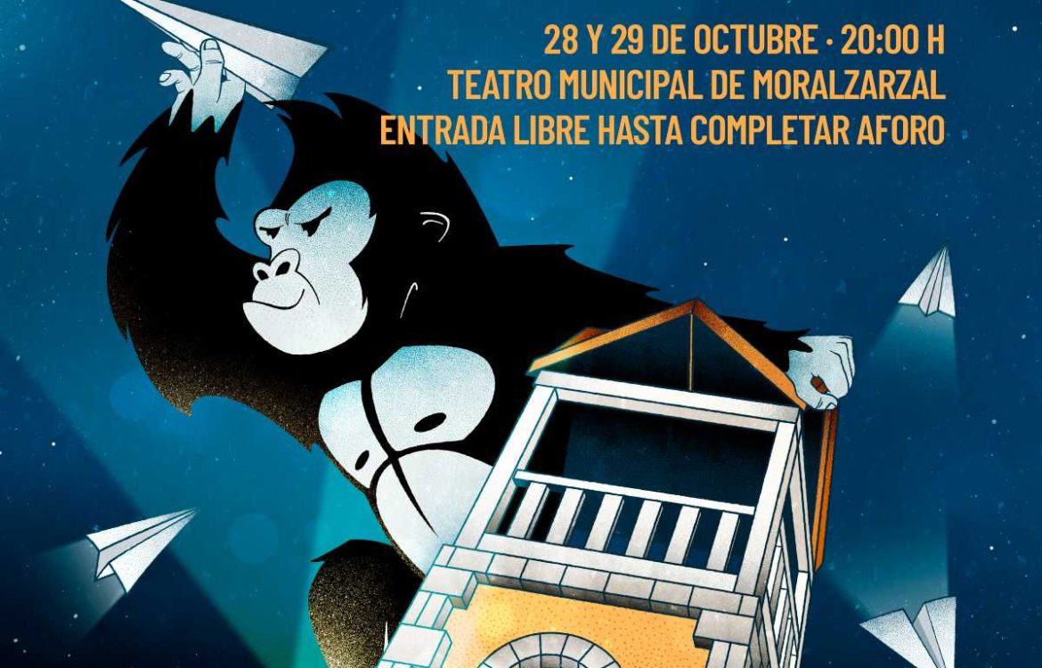 Ilustración de un gorila subido al reloj del Ayuntamiento de Moralzarzal