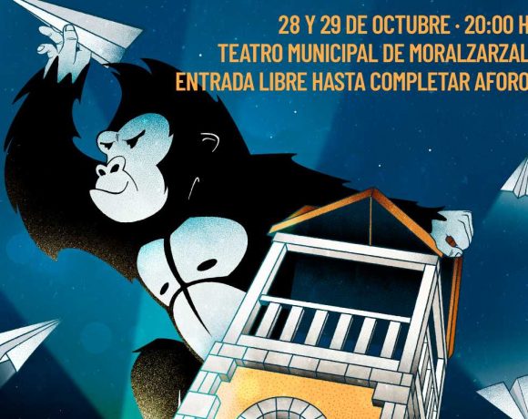 Ilustración de un gorila subido al reloj del Ayuntamiento de Moralzarzal