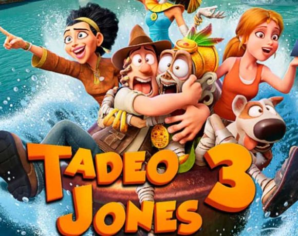 Cartel promocional de Tadeo Jones 3 con los protagonistas