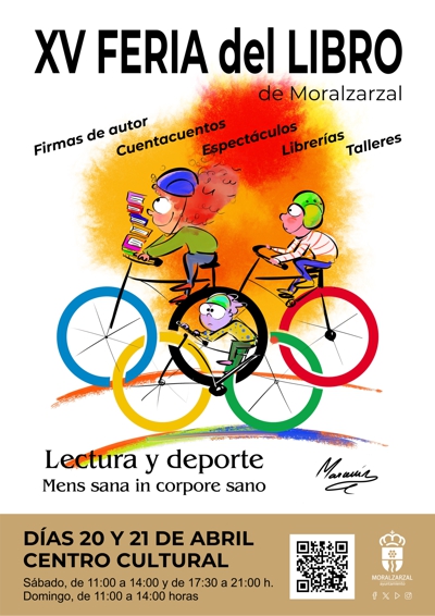 Programa del XV Feria del Libro de Moralzarzal, Lectura y Deporte, 20 y 21 de abril cartel