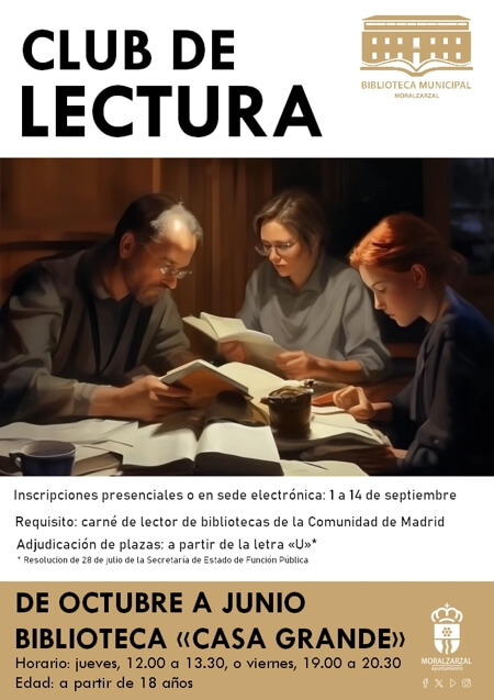 cartel CLUB LECTURA 25-26. Programación de la biblioteca de Moralzarzal