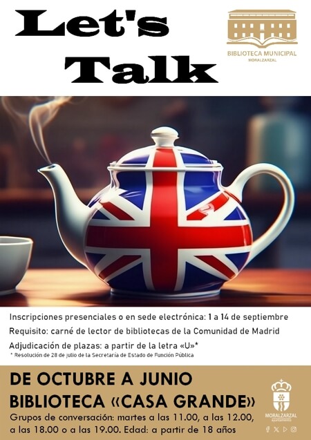 cartel lets talk 25-26. Programación de la biblioteca de Moralzarzal