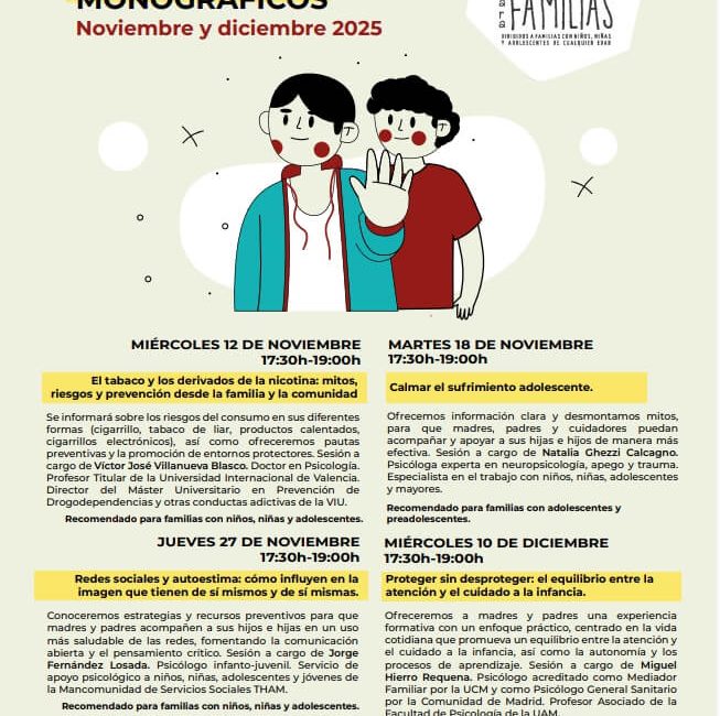 Talleres de Espacio para Familias en los meses de noviembre y diciembre de 2025