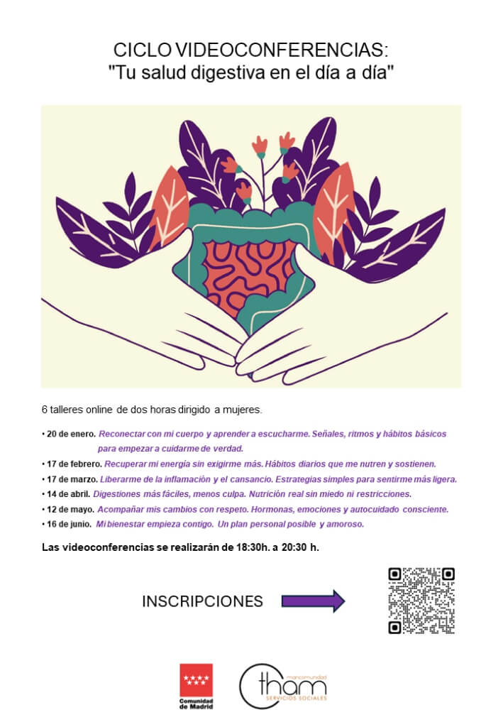 Cuida tu bienestar Ciclo de talleres online Tu salud digestiva en el día a día, organizados por la THAM