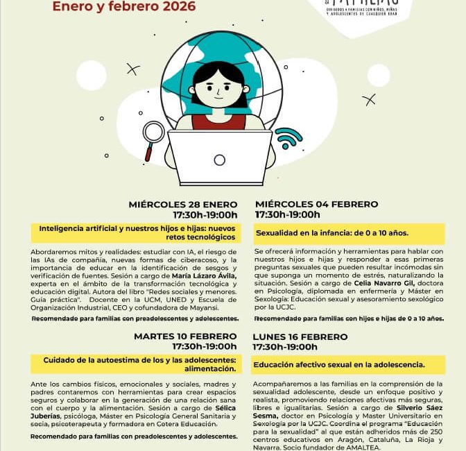 Espacio para Familias. Talleres Online Gratuitos en Moralzarzal. Enero y Febrero 2026