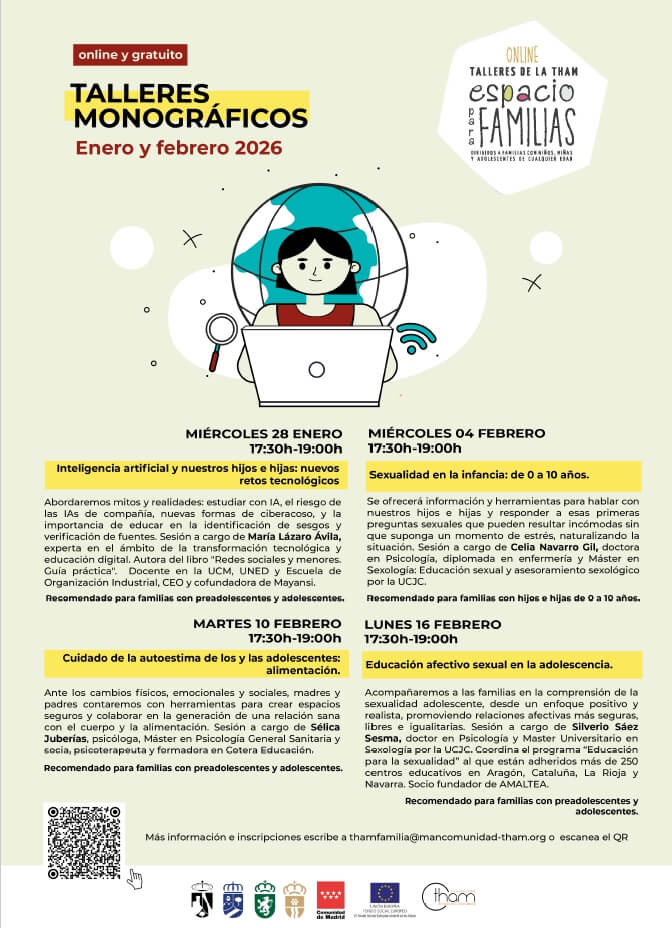 Espacio para Familias. Talleres Online Gratuitos en Moralzarzal. Enero y Febrero 2026