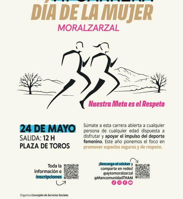 Servicios Sociales organiza la VII Carrera del Día de la Mujer en Moralzarzal, el domingo 24 de mayo de 2026