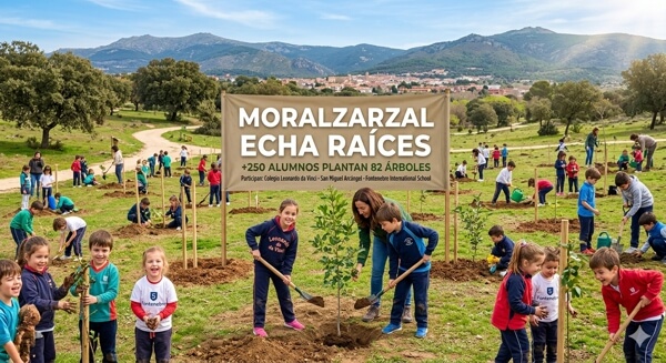 Moralzarzal echa raíces, más de 250 alumnos plantan 82 nuevos árboles en una iniciativa educativa y medioambiental sin precedentes
