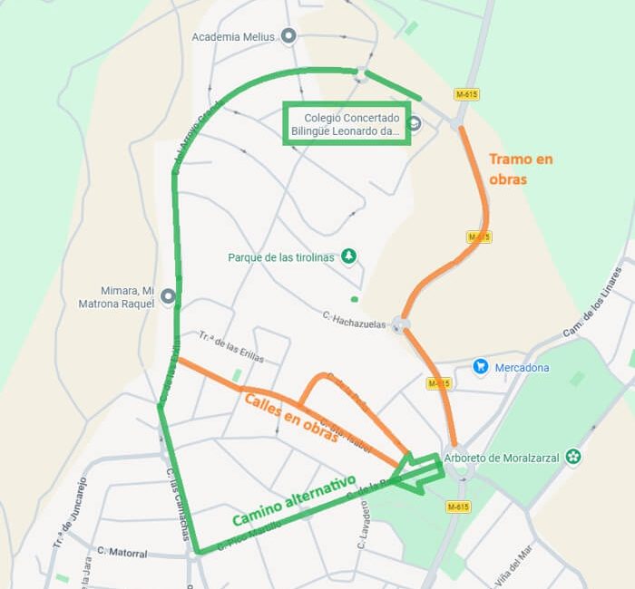 Plan de desvíos de tráfico y rutas alternativas por las obras de mejora en la M-615 y las calles Santa Isabel y Peña en Moralzarzal