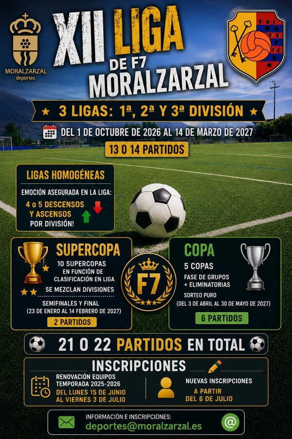 Abierto el plazo de inscripción para la XII Liga de Fútbol 7 de Moralzarzal