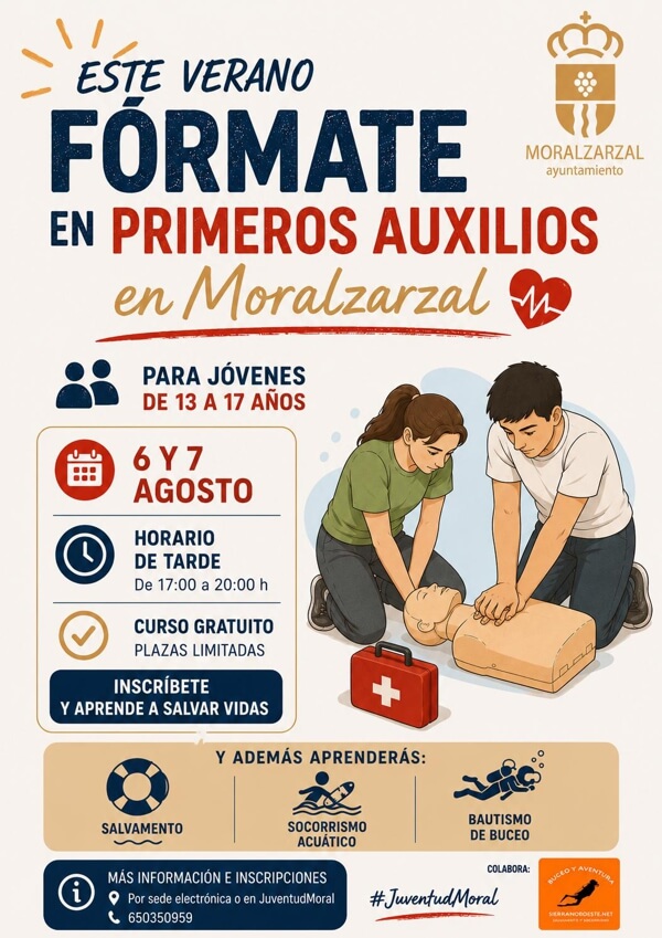 Abierto el plazo de inscripción para el Taller de Primeros Auxilios, Socorrismo y Bautismo de Buceo para jóvenes en Moralzarzal