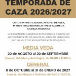 Cartel temporada caza 2026-27 en Moralzarzal OK