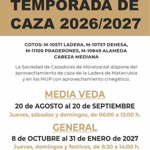 Cartel temporada caza 2026-27 en Moralzarzal OK