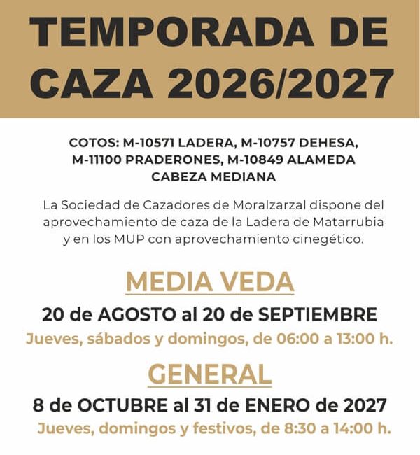 Cartel temporada caza 2026-27 en Moralzarzal OK