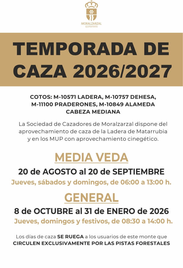 Cartel temporada caza 2026-27 en Moralzarzal