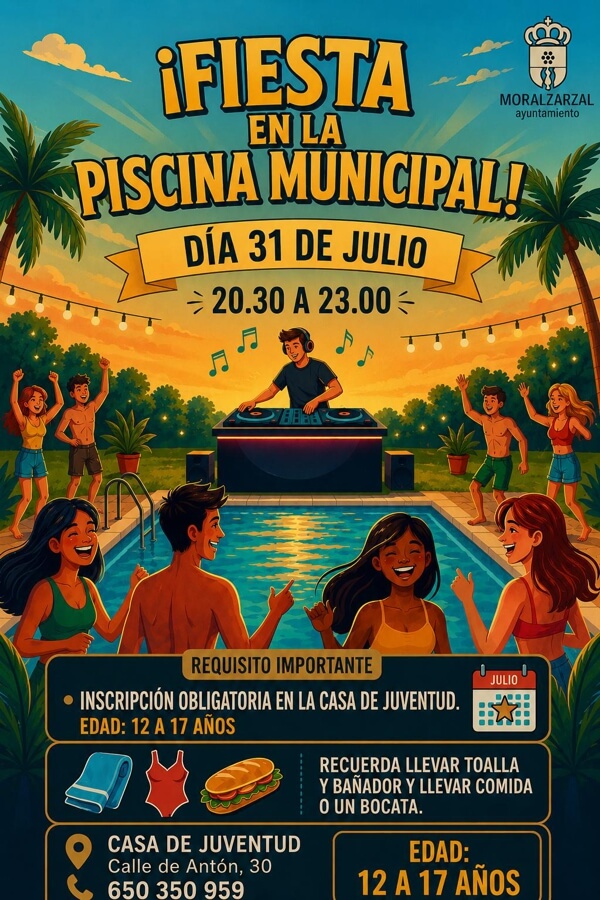Fiesta nocturna en la Piscina Municipal de Moralzarzal para celebrar el ecuador del verano con_