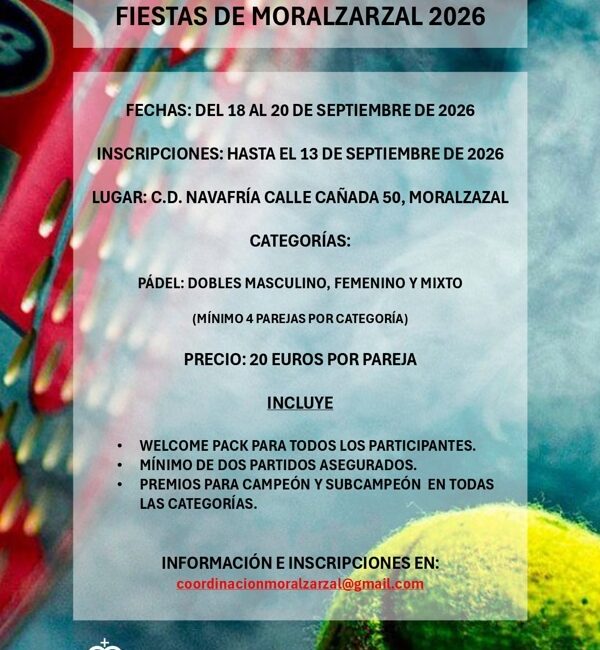 Abierta la inscripción para el Torneo de Pádel Fiestas Patronales 2026 en Moralzarzal
