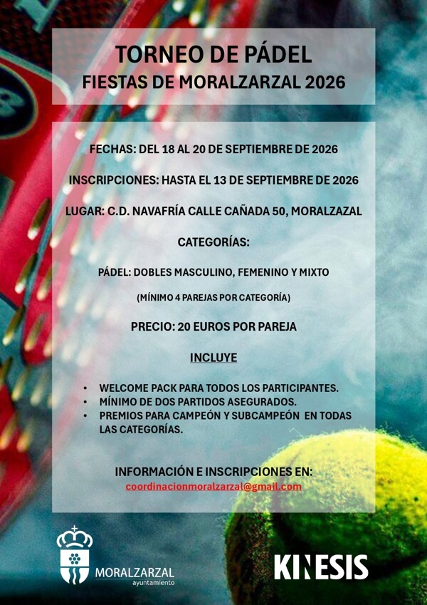 Abierta la inscripción para el Torneo de Pádel Fiestas Patronales 2026 en Moralzarzal