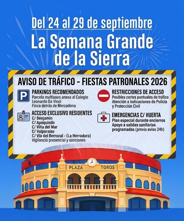 Recomendaciones y restricciones de tráfico para el uso del vehículo durante las Fiestas Patronales de Moralzarzal 2026
