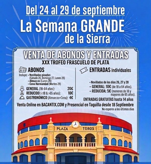 Venta de abonos y entradas para actividades y Feria Taurina de las Fiestas patronales de Moralzarzal 2026