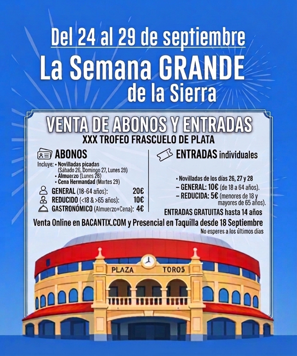 Venta de abonos y entradas para actividades y Feria Taurina de las Fiestas patronales de Moralzarzal 2026