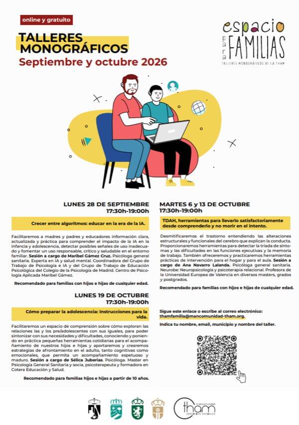 Espacio para Familias en Moralzarzal, nuevos talleres monográficos online para septiembre y octubre de 2026
