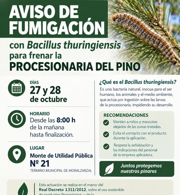 Campaña de prevención, aviso de fumigación contra la procesionaria del pino en la ladera de Moralzarzal ok