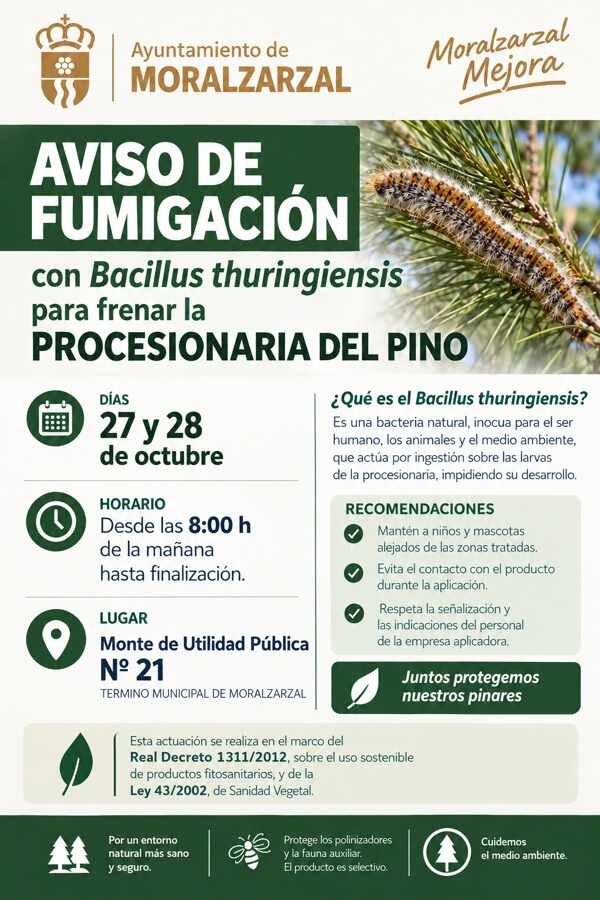 Campaña de prevención, aviso de fumigación contra la procesionaria del pino en la ladera de Moralzarzal ok