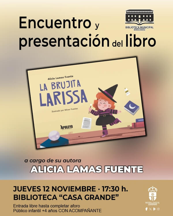 Cuentacuentos y presentación del libro La brujita Larissa, con Alicia Lamas en la Biblioteca Casa Grande de Moralzarzal
